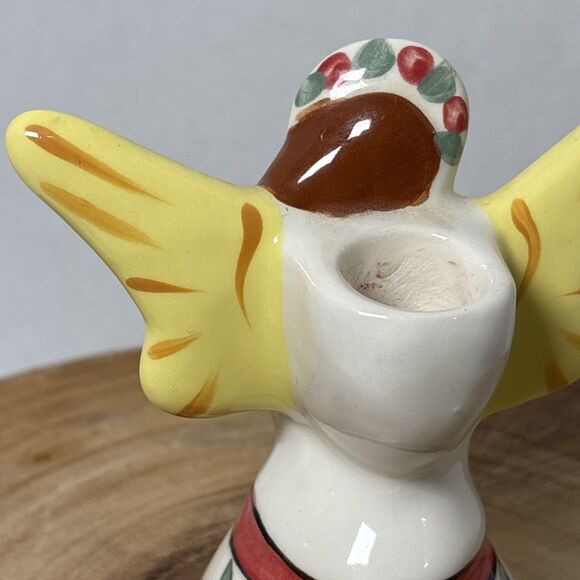 Vintage White Dog Pottery Christmas Angel Poinsettia Gift Figurine Candle Holder - Picture 7 of 14